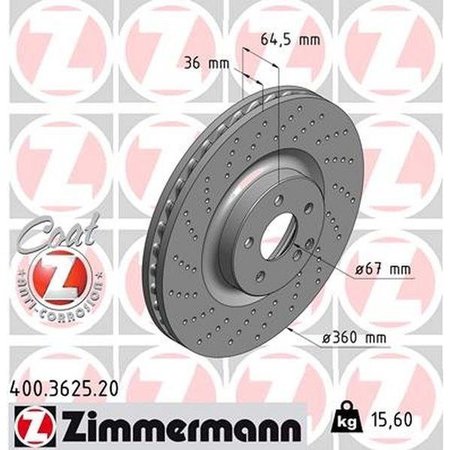 ZIMMERMANN Brake Disc - Standard/Coated, 400.3625.20 400.3625.20